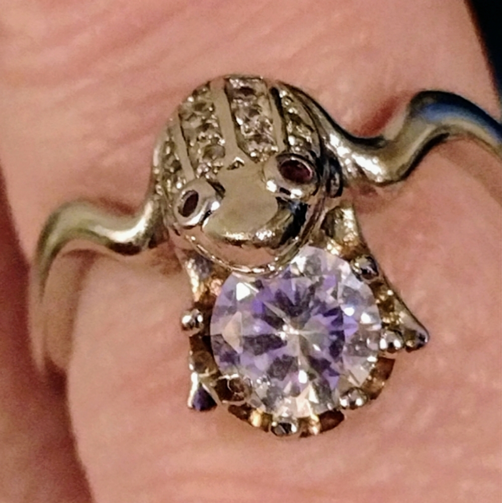 Size 9 - 925 Sterling Silver Plated White Sapphire Frog Ring